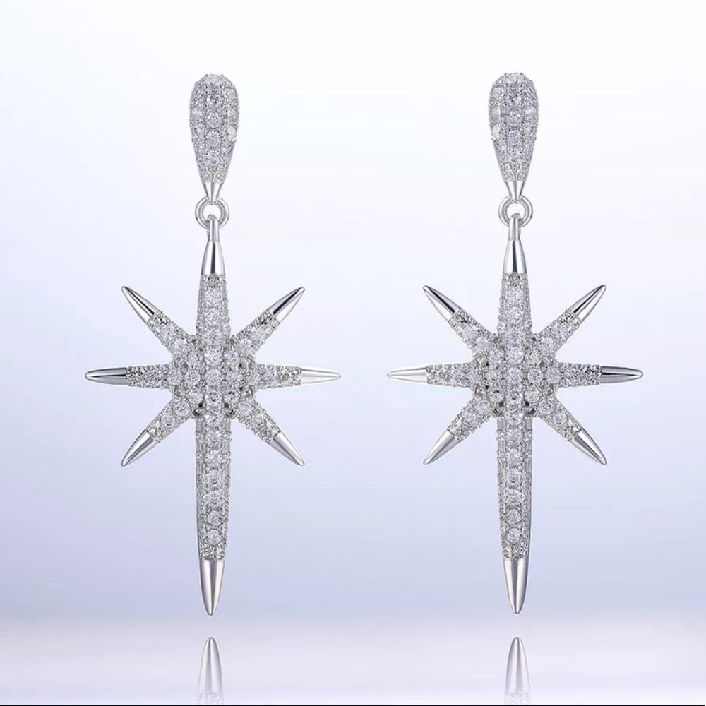 LUXURY STAR 925 STERLING SILVER DIAMOND EARRINGS, NICE EARRINGS, CUTE EARRINGS - Picture 6 of 8